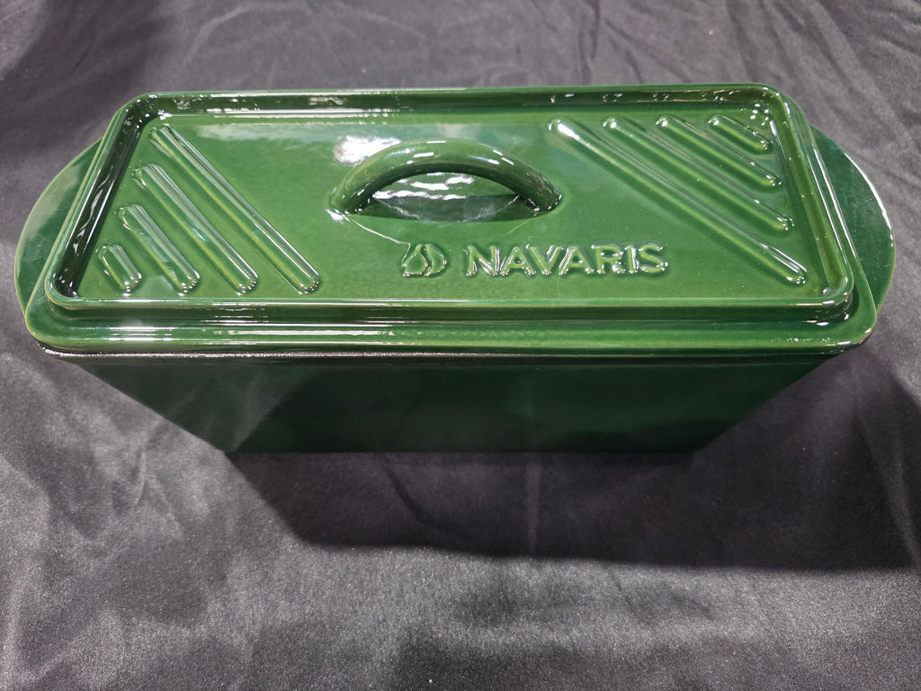 Navaris Bread Loaf Pan with Lid - Cast Iron Bread Baking Dish for Bulge Top or Flat Top Breads Meat Veg Meatloaf - Baking Tin 13-3/8" x 5-1/8" x 5-1/8" - Green - Retail $71.99