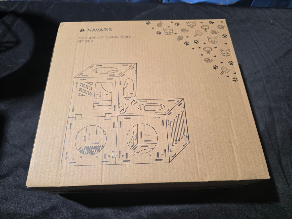 Navaris Modular Cardboard Cat House - DIY Corrugated Cardboard Configurable Play Tower Condo for Small Cats, Kittens, Rabbits - 3 Cubes - Retail $31.99