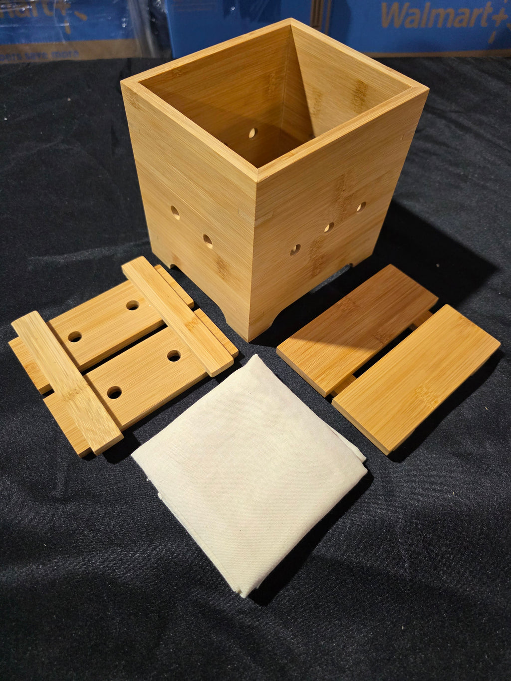 Navaris Bamboo Tofu Maker Kit - Tofu Mold for Making Fresh Homemade Tofu, Cheese, Tempeh - Tofu Making Kit Made of High Quality 100% Natural Material - Retail $24.99