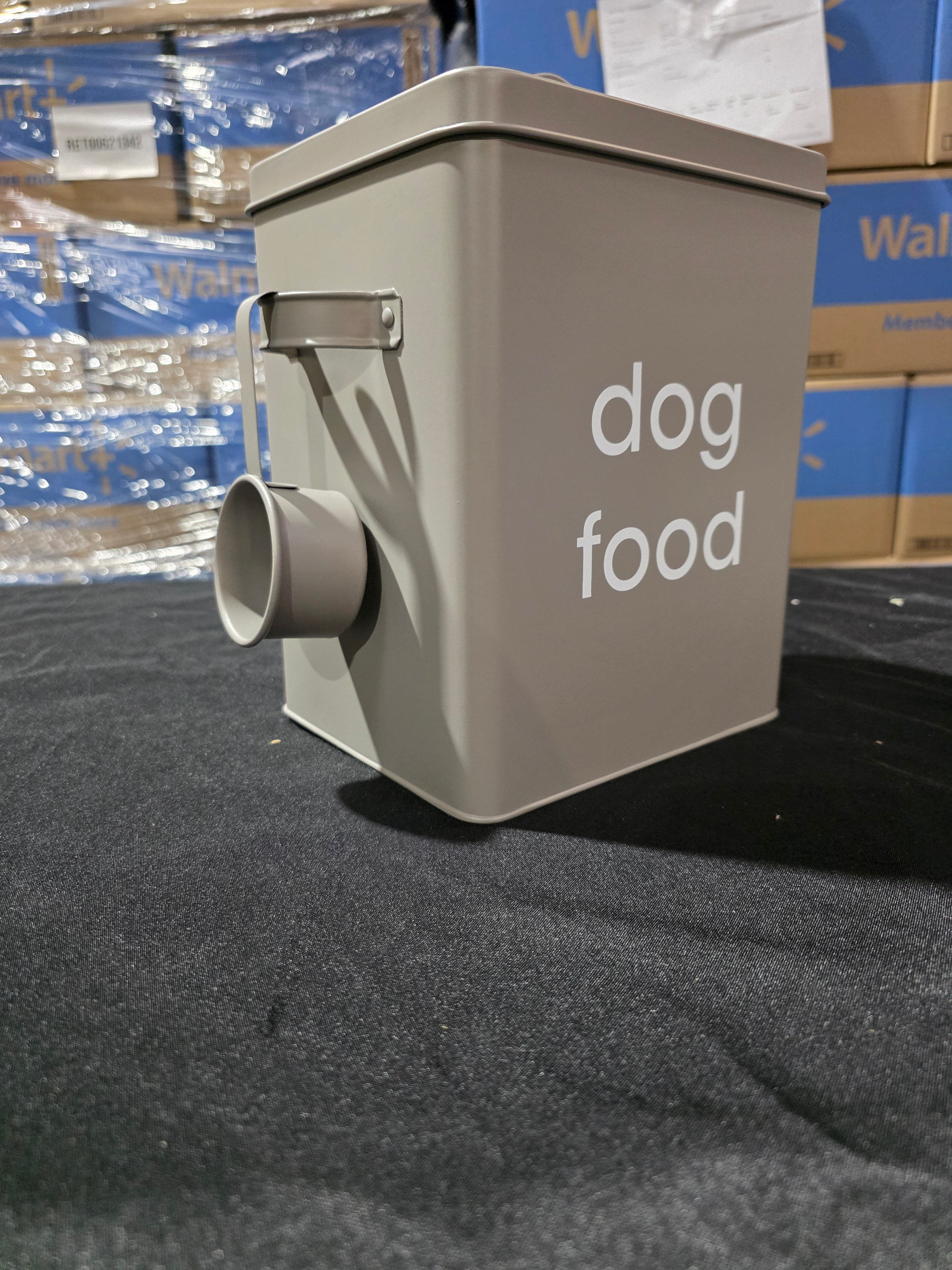 Navaris Dog Food Storage - Metal Container Bin for Pet Food with Portion Scoop for Storing Dry Food Biscuit Treats - Vintage Design Dog Food Bin - Retail $18.99