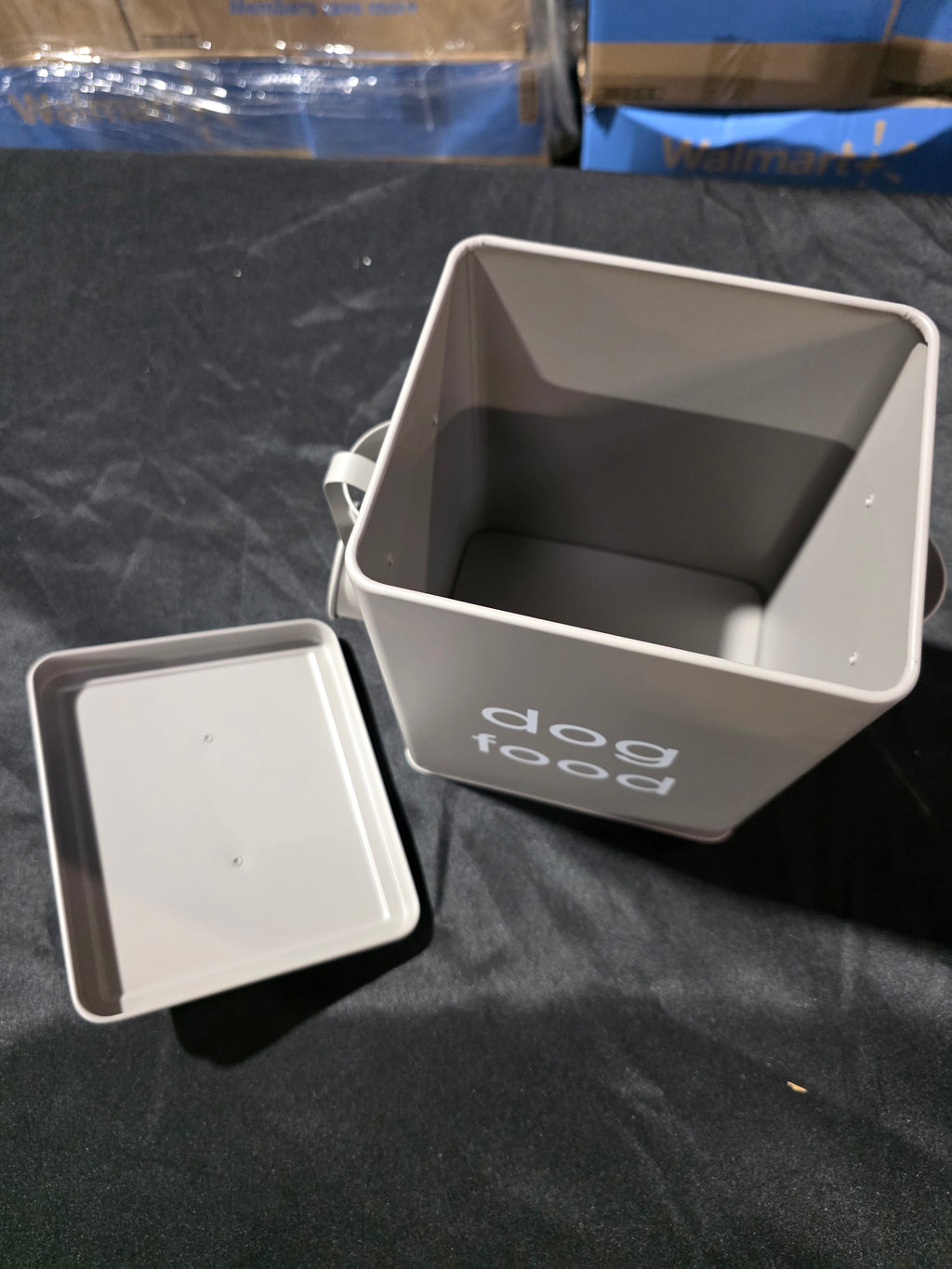 Navaris Dog Food Storage - Metal Container Bin for Pet Food with Portion Scoop for Storing Dry Food Biscuit Treats - Vintage Design Dog Food Bin - Retail $18.99