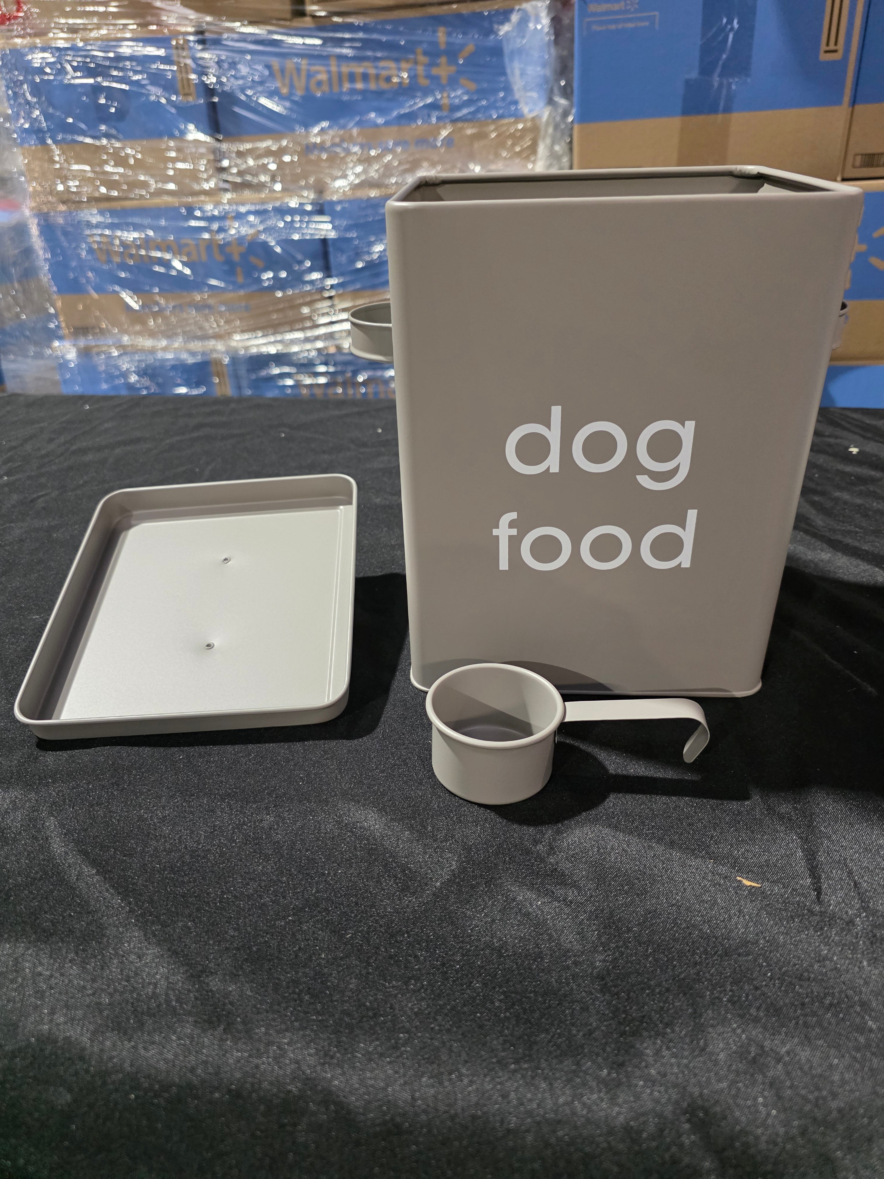 Navaris Dog Food Storage - Metal Container Bin for Pet Food with Portion Scoop for Storing Dry Food Biscuit Treats - Vintage Design Dog Food Bin - Retail $18.99