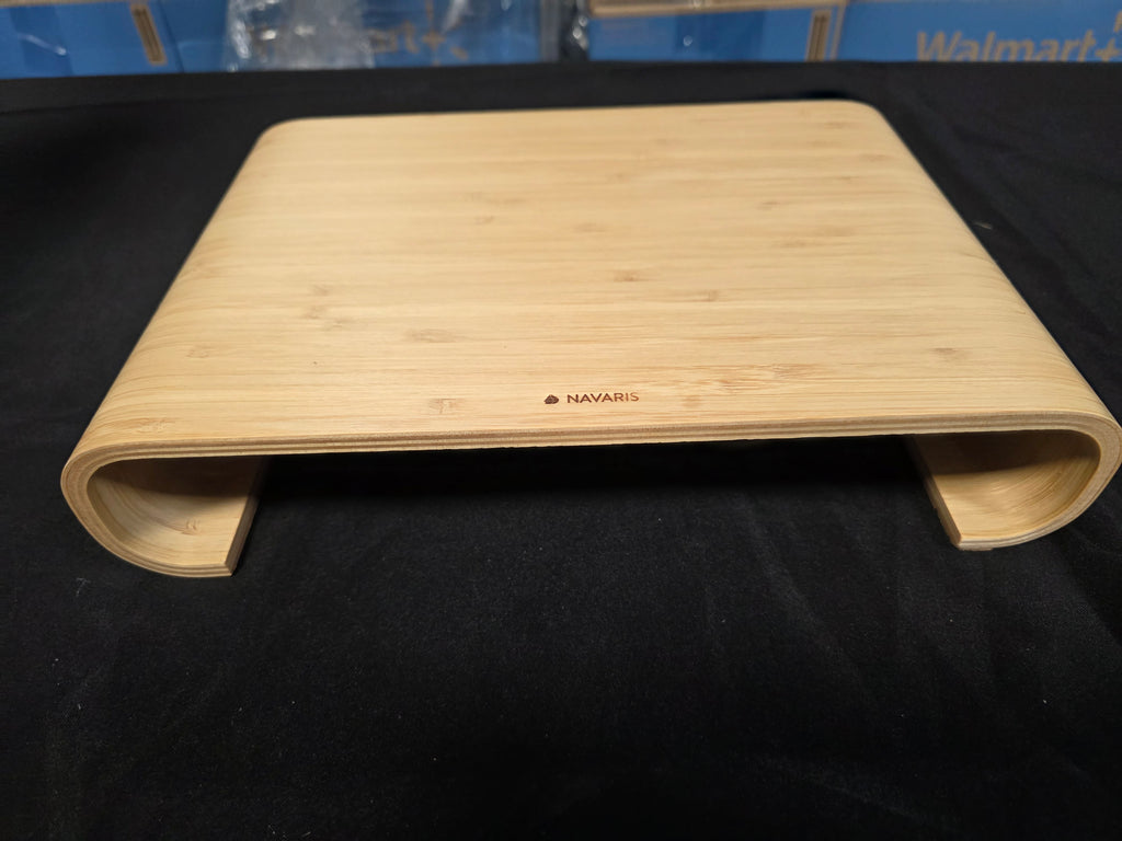 Navaris Wood Monitor Stand Riser - Computer Desk Organizer Desktop Dock Wooden Mount Display for PC TV Screen Notebook Laptop - Bamboo - Retail $51.99