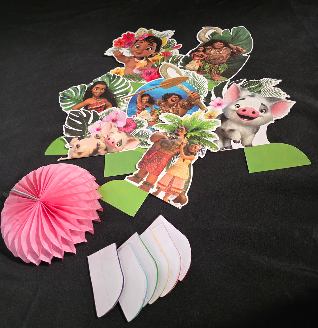 7pcs Moana Theme Cartoon style 3D Double Side Honeycomb Centerpieces Table Toppers, Birthday Party Decorations Supplies for kids - Retail $9.99