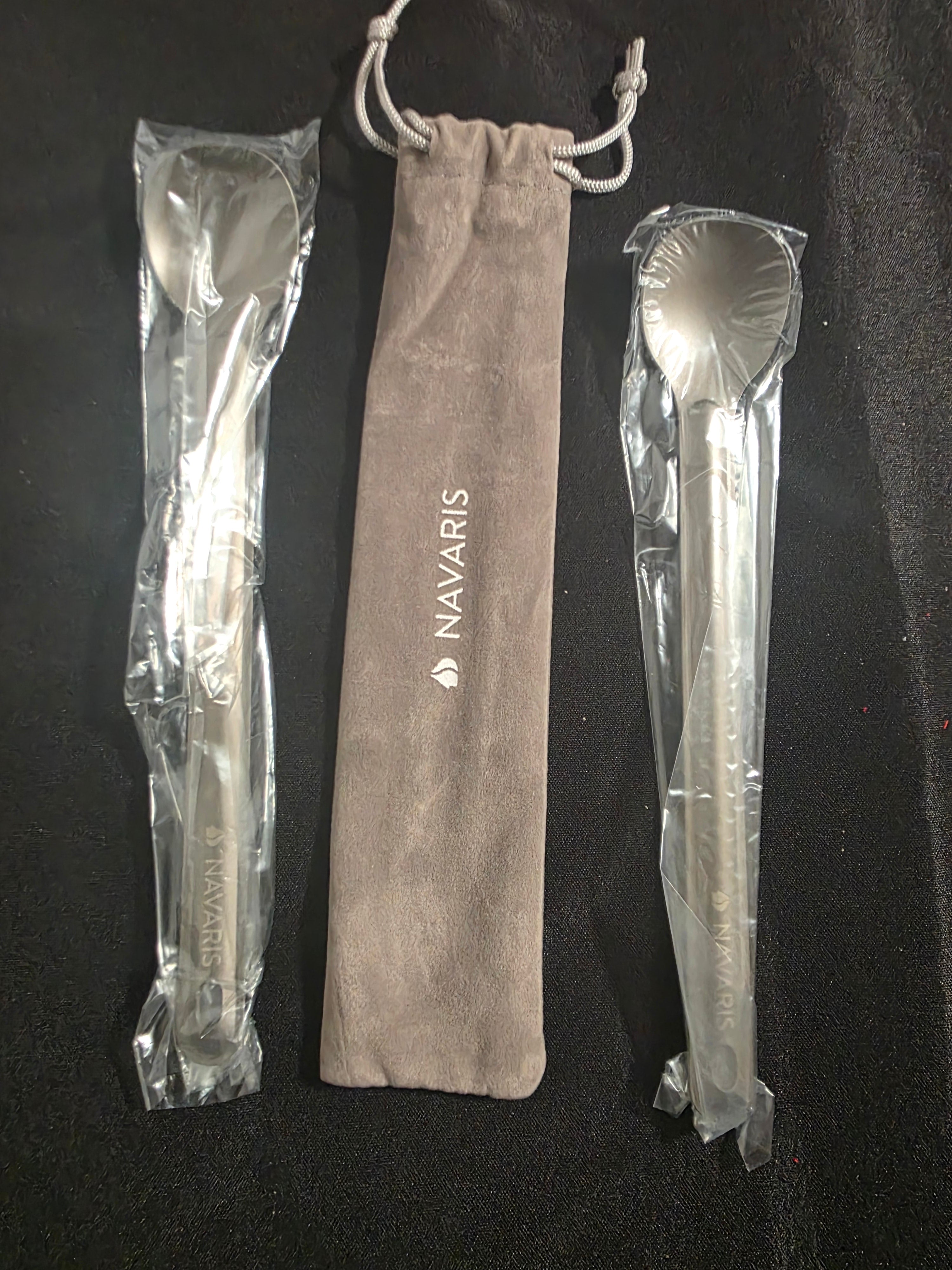 Navaris Long Handle Titanium Spoons (Set of 2) - 8.4" (21.5cm) Long Metal Spoon Set for Backpacking and Camping - Strong Ultra Lightweight Cutlery - Retail $16.99