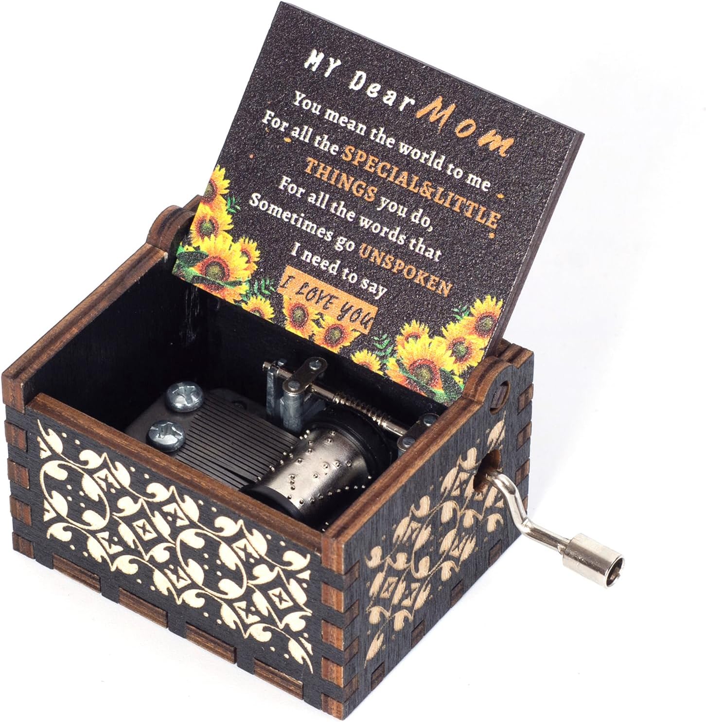 Wood Sunflower Musical Gifts for Mom Women from Daughters Sons Hand Crank Wooden Music Box Presents for Birthday Christmas Mother's Day Valentine's Day - Retail $ 12.99