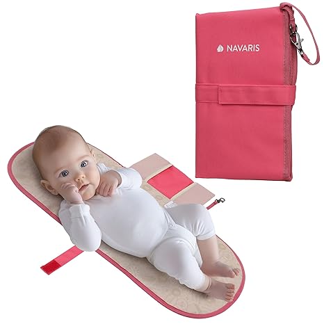 Navaris Baby Changing Mat Portable - Slim Lightweight & Foldable Baby Change Mat - Water Repellent Travel Changing Mat with Pockets - Folding Mat for Clean Diaper Changes - Coral - Retail $2.99