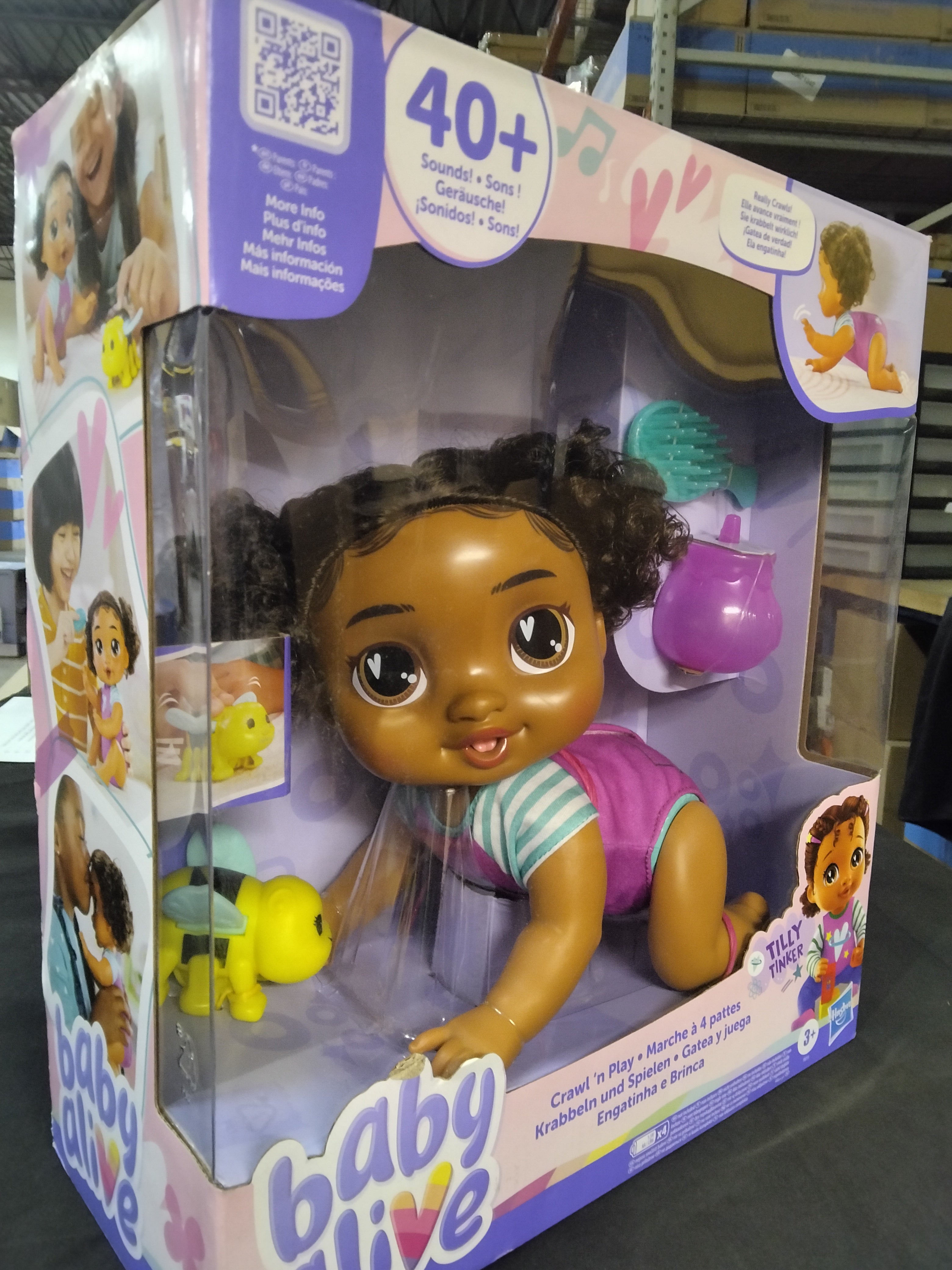 Baby Alive Crawl 'n Play Tilly Tinker Electronic Crawling Baby Doll Set, Black Hair, Kids Toys for Girls & Boys 3 Years & Up, 10.75 Inches - Retail $45.99