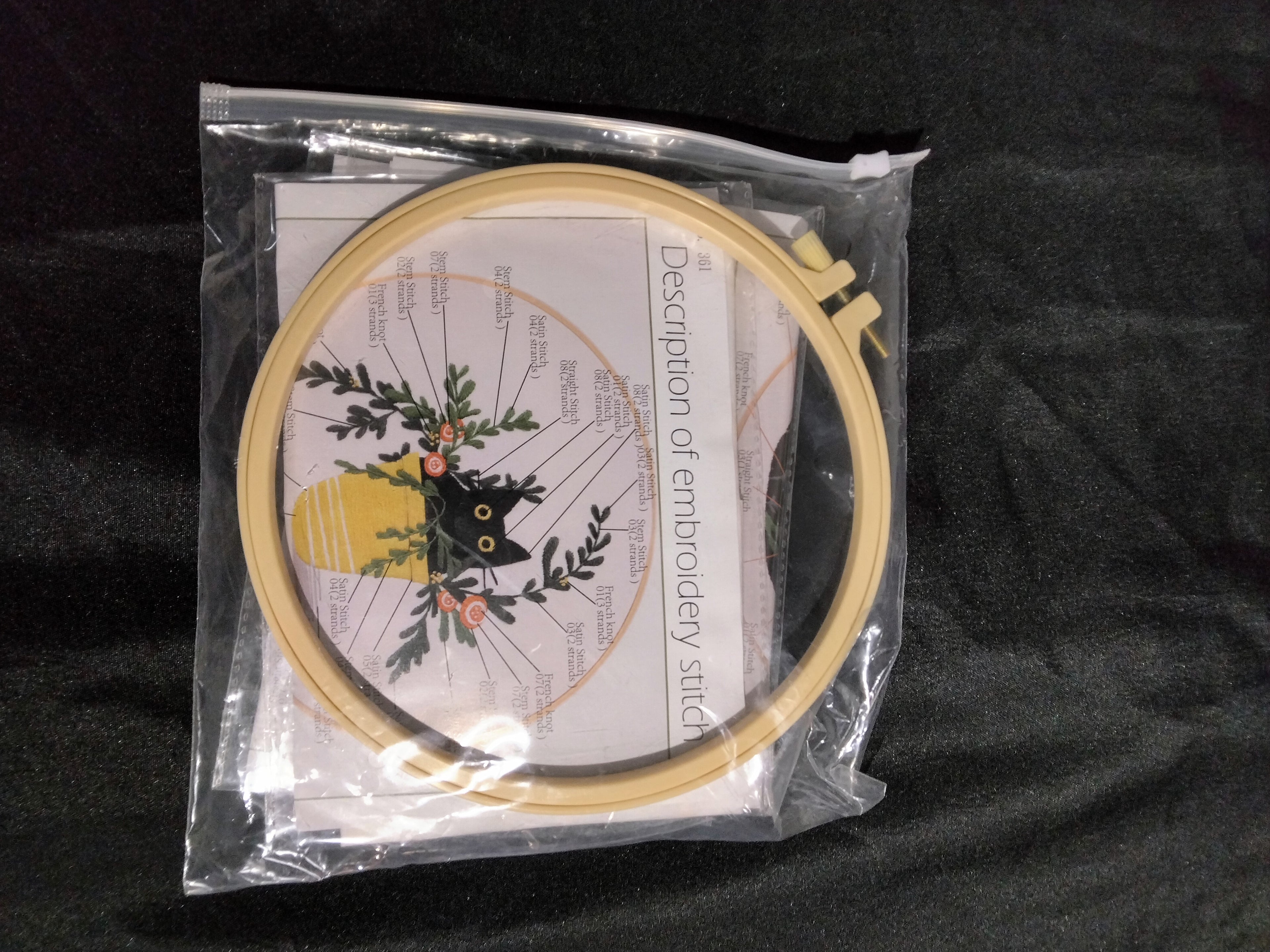 3-Set Embroidery Kit for Adults by Mopulo, Cross Stich Kit with Black Cat Flower Pattern - Retail $38.99