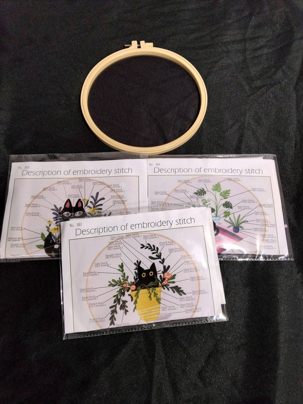 3-Set Embroidery Kit for Adults by Mopulo, Cross Stich Kit with Black Cat Flower Pattern - Retail $38.99