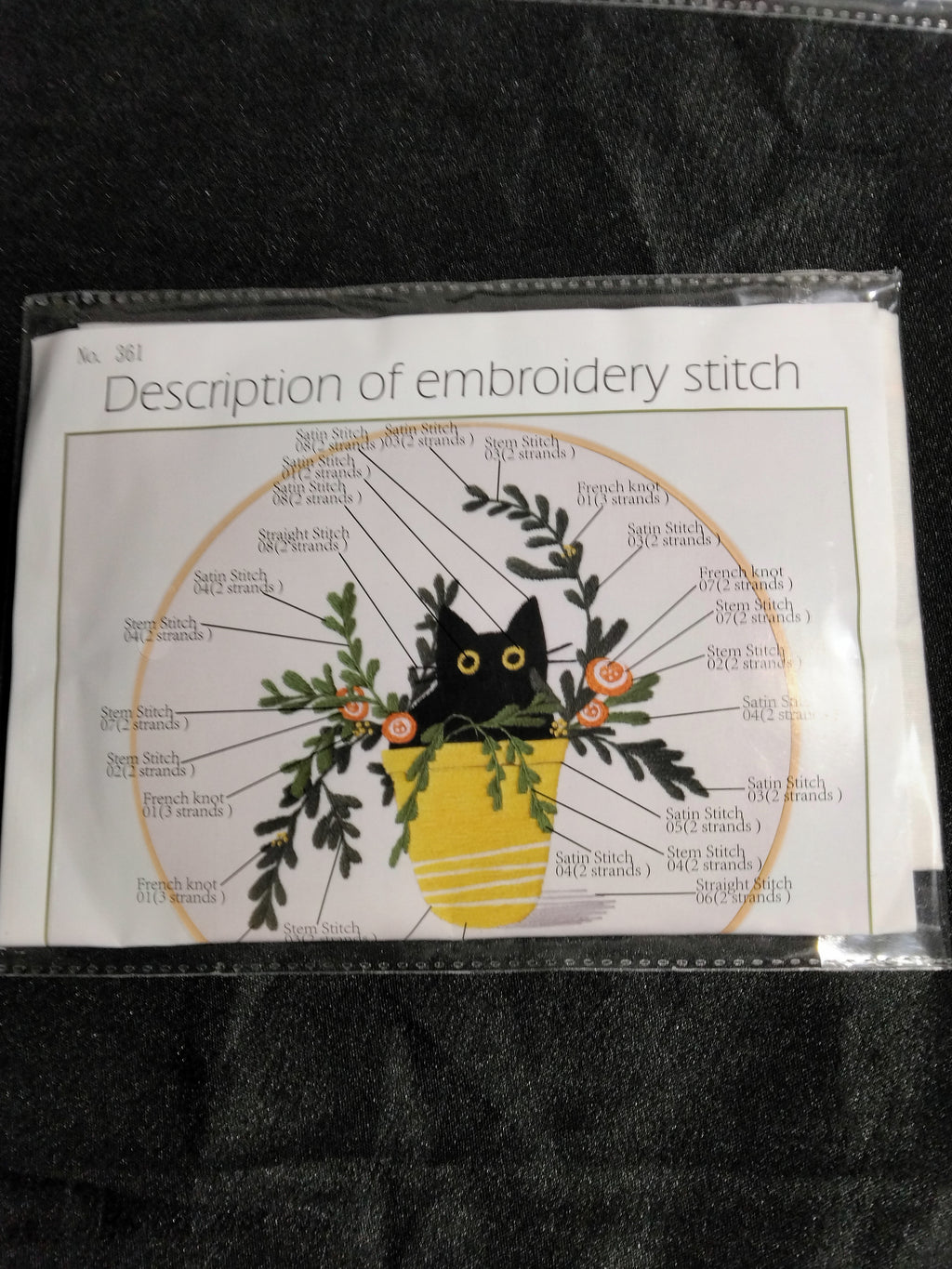 3-Set Embroidery Kit for Adults by Mopulo, Cross Stich Kit with Black Cat Flower Pattern - Retail $38.99