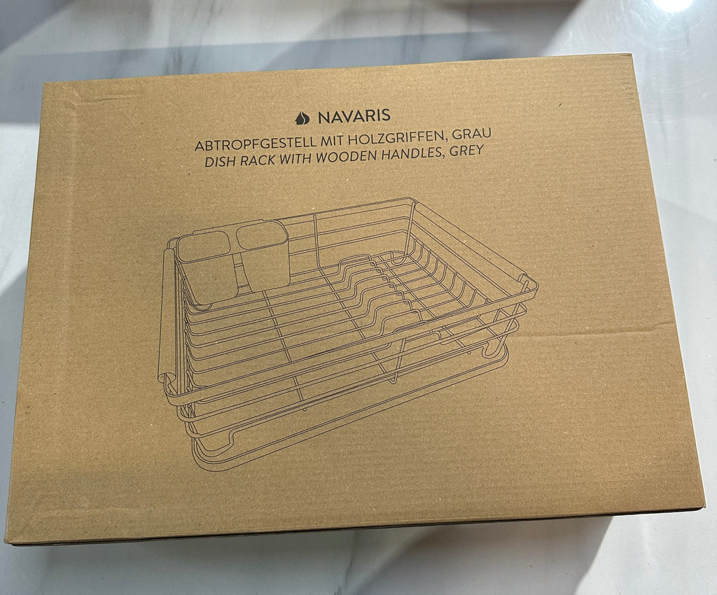 Navaris Dish Drainer Rack - Plate, Silverware, Pots and Pans Drying Rack for Kitchen with Beechwood Handles - Modern Retro Design Drip Tray - Gray - Retail $25.99