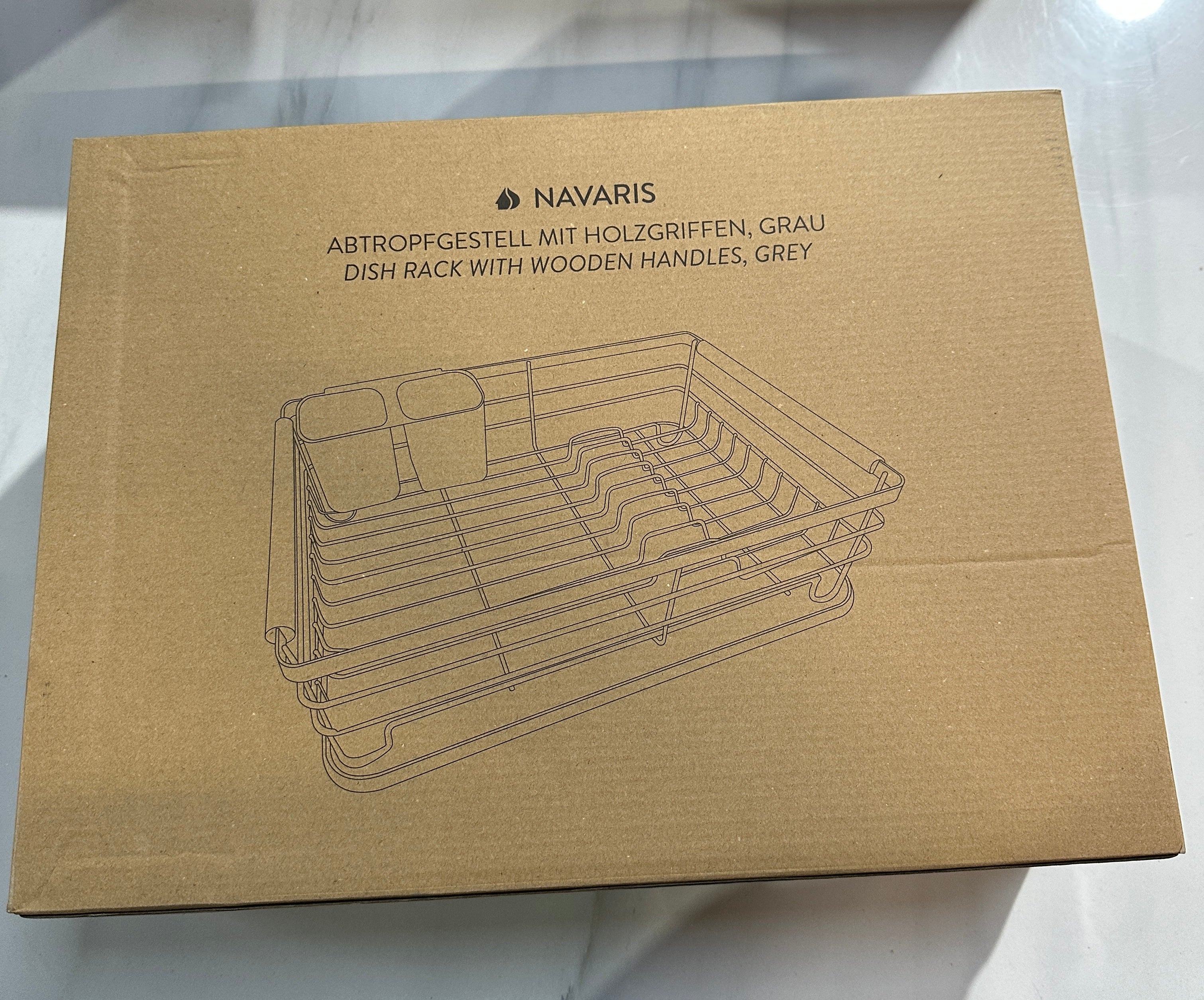 Navaris Dish Drainer Rack - Plate, Silverware, Pots and Pans Drying Rack for Kitchen with Beechwood Handles - Modern Retro Design Drip Tray - Gray - Retail $25.99