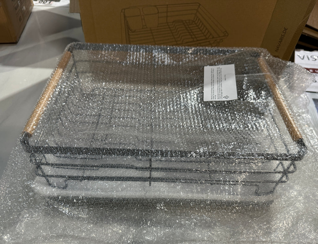 Navaris Dish Drainer Rack - Plate, Silverware, Pots and Pans Drying Rack for Kitchen with Beechwood Handles - Modern Retro Design Drip Tray - Gray - Retail $25.99