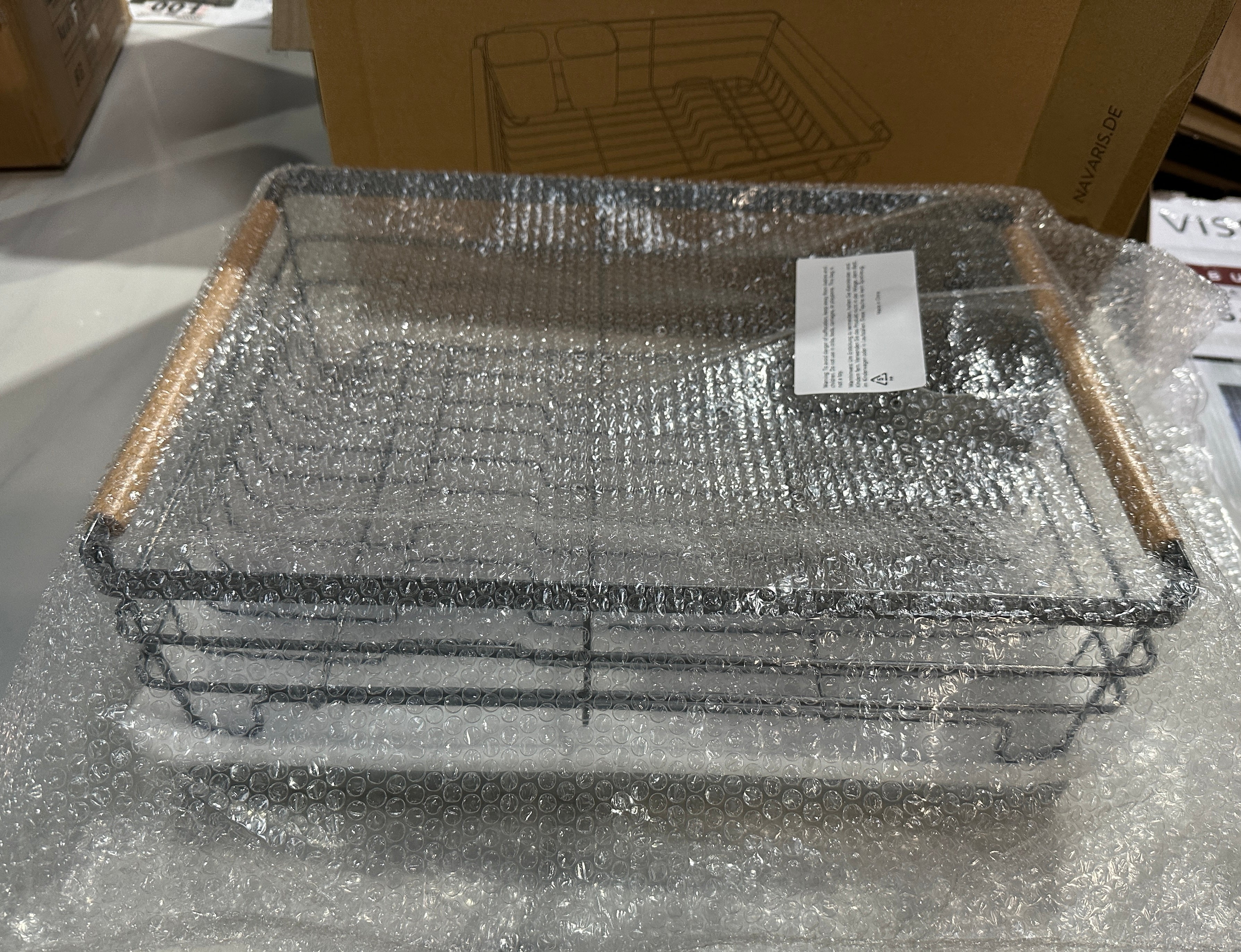 Navaris Dish Drainer Rack - Plate, Silverware, Pots and Pans Drying Rack for Kitchen with Beechwood Handles - Modern Retro Design Drip Tray - Gray - Retail $25.99