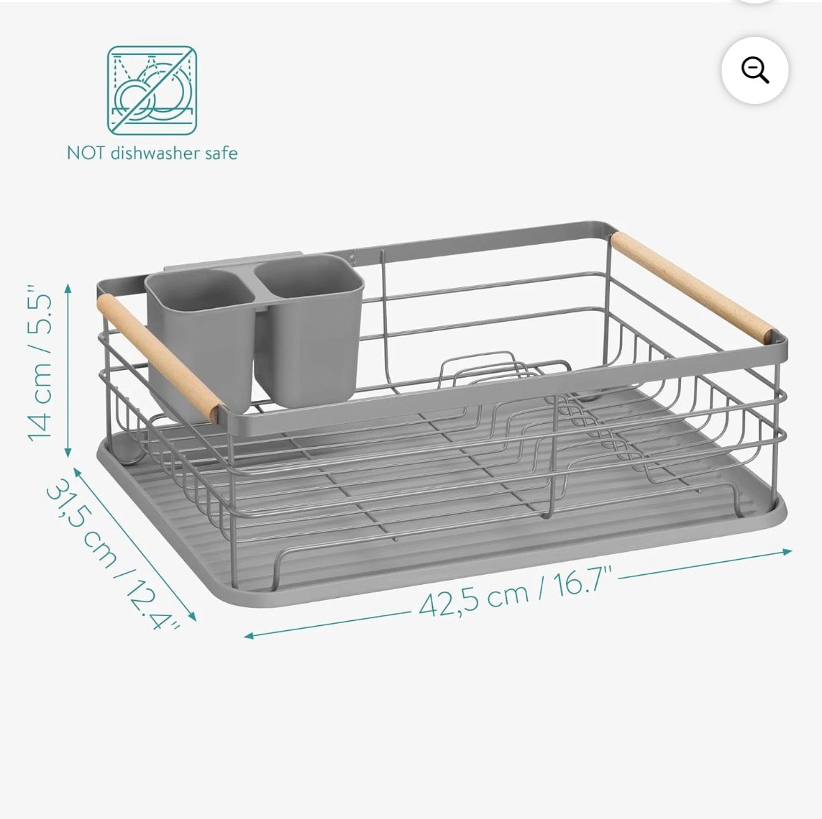 Navaris Dish Drainer Rack - Plate, Silverware, Pots and Pans Drying Rack for Kitchen with Beechwood Handles - Modern Retro Design Drip Tray - Gray - Retail $25.99