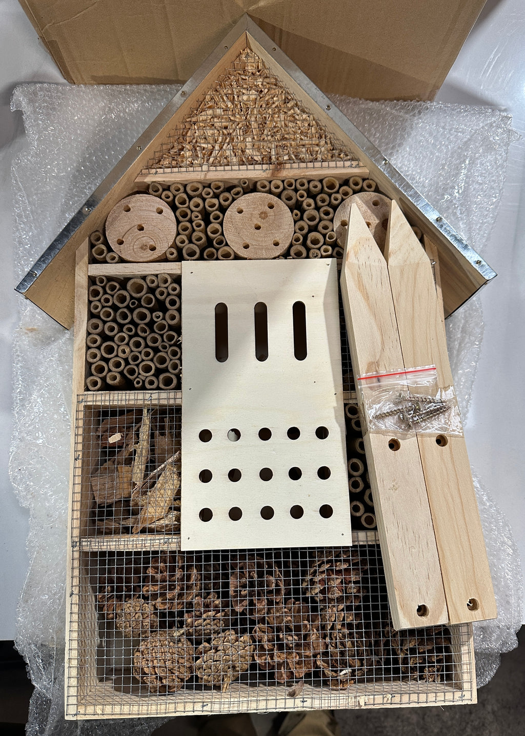 Navaris Wooden Insect House - Extra Large Bug Hotel 22.4" H x 15" W - Natural Habitat for Bees, Butterflies, Ladybugs - Garden and Yard - Retail $63.99