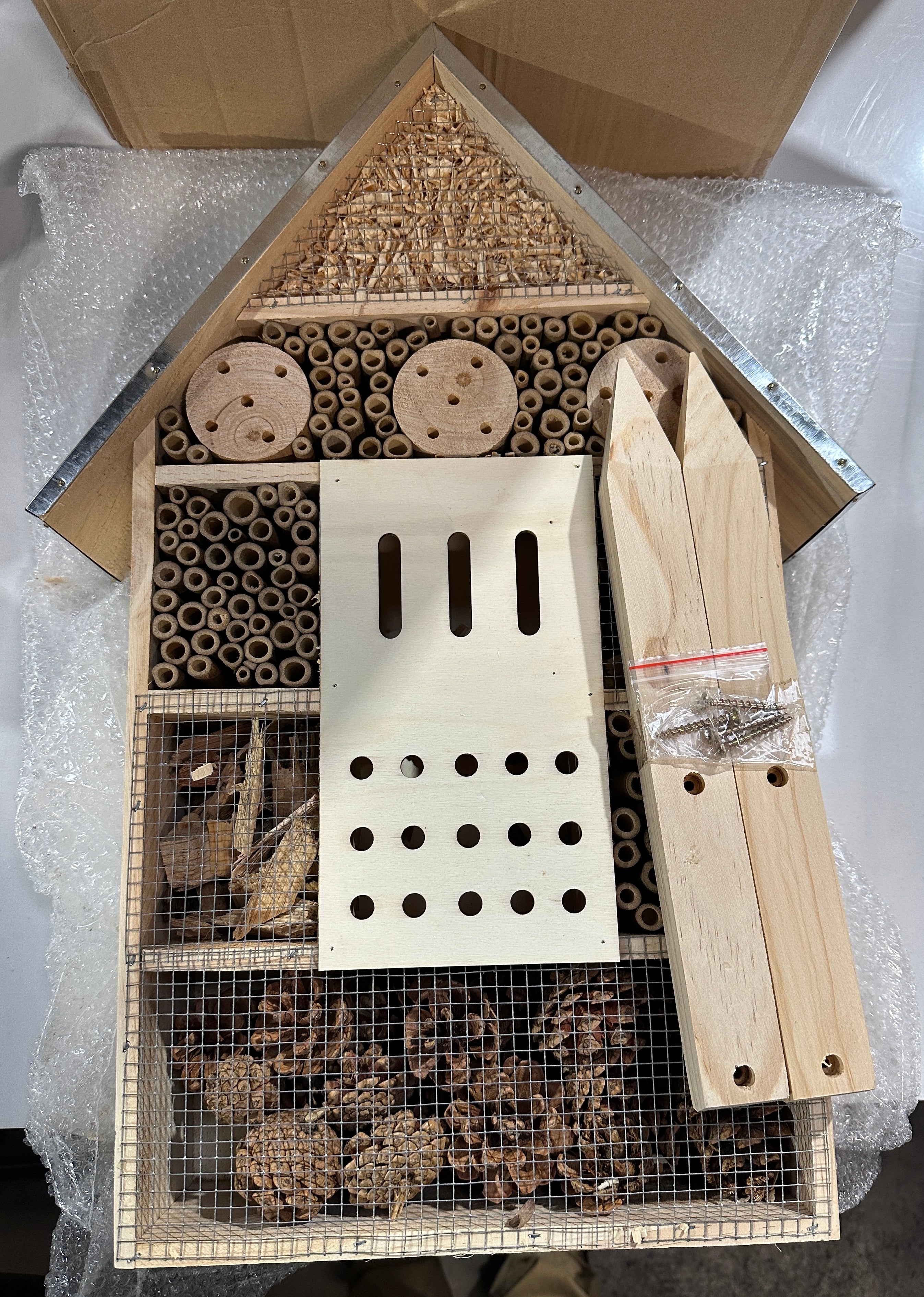 Navaris Wooden Insect House - Extra Large Bug Hotel 22.4" H x 15" W - Natural Habitat for Bees, Butterflies, Ladybugs - Garden and Yard - Retail $63.99