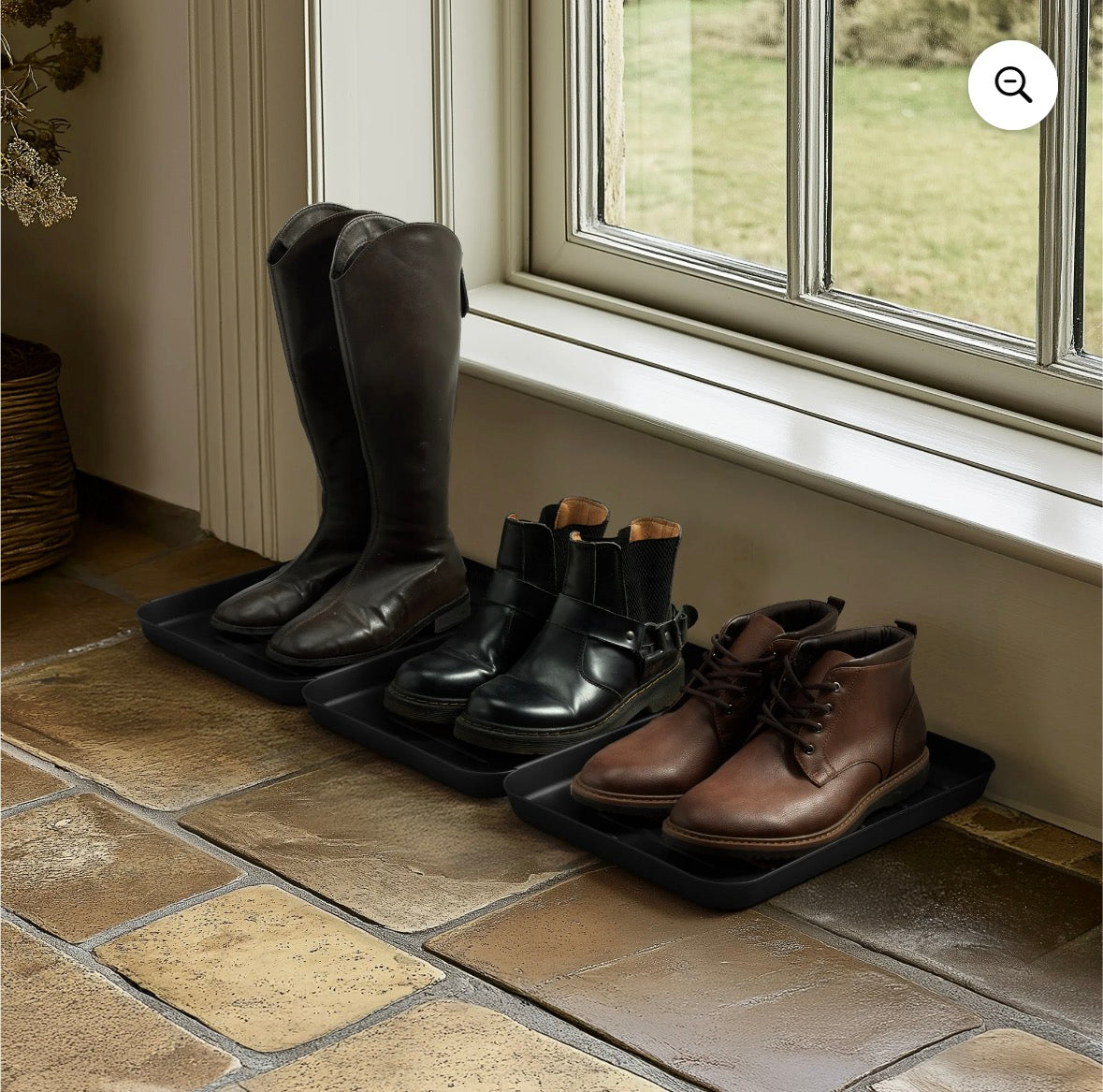 Navaris Set of 3 Shoe Drip Trays - Multi-Purpose Boot Tray for Rain Boots, Winter Boots, Sneakers. Suitable for Indoor and Outdoor Use in All Seasons. Color: Black - Retail $20.99