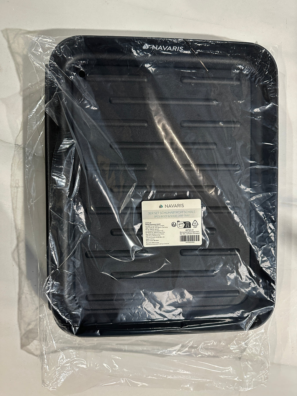 Navaris Set of 3 Shoe Drip Trays - Multi-Purpose Boot Tray for Rain Boots, Winter Boots, Sneakers. Suitable for Indoor and Outdoor Use in All Seasons. Color: Black - Retail $20.99