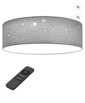Navaris Flush Mount Ceiling Light - 12.6" Diameter Drum Lamp Shade LED Fixture with Remote Control - Bedroom Nursery - Light Gray with Star Effect - Retail $45.99
