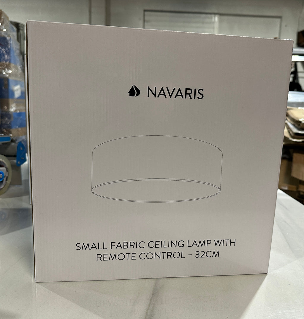 Navaris Flush Mount Ceiling Light - 12.6" Diameter Drum Lamp Shade LED Fixture with Remote Control - Bedroom Nursery - Light Gray with Star Effect - Retail $45.99