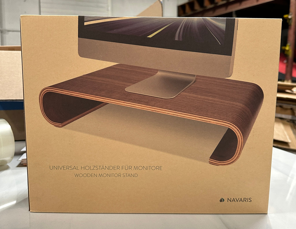 Navaris Wood Monitor Stand Riser - Computer Desk Organizer Desktop Dock Wooden Mount Display for PC TV Screen Notebook Laptop - Walnut - Retail $49.99