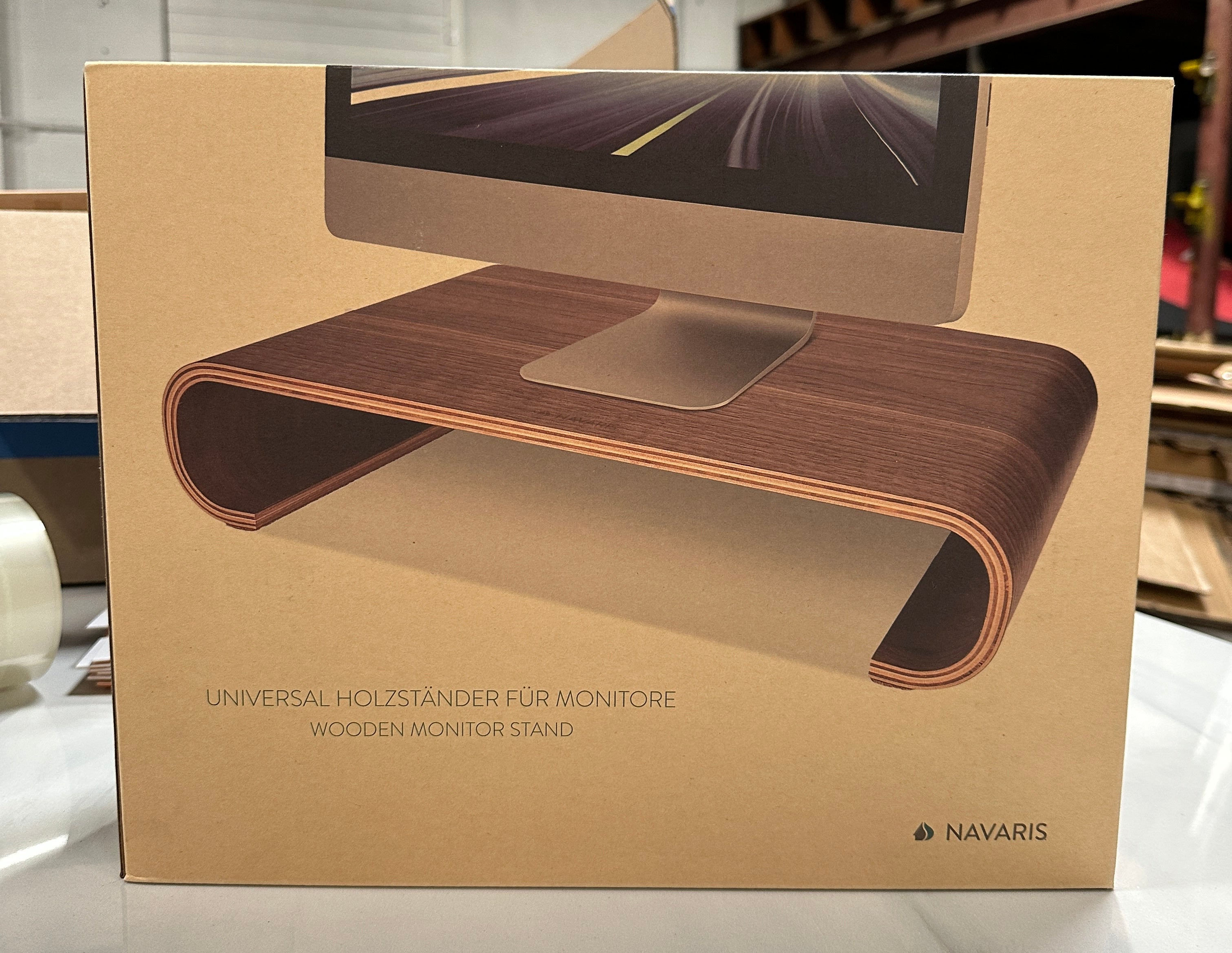 Navaris Wood Monitor Stand Riser - Computer Desk Organizer Desktop Dock Wooden Mount Display for PC TV Screen Notebook Laptop - Walnut - Retail $49.99