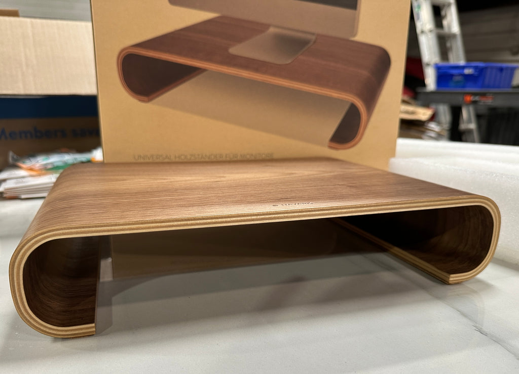 Navaris Wood Monitor Stand Riser - Computer Desk Organizer Desktop Dock Wooden Mount Display for PC TV Screen Notebook Laptop - Walnut - Retail $49.99