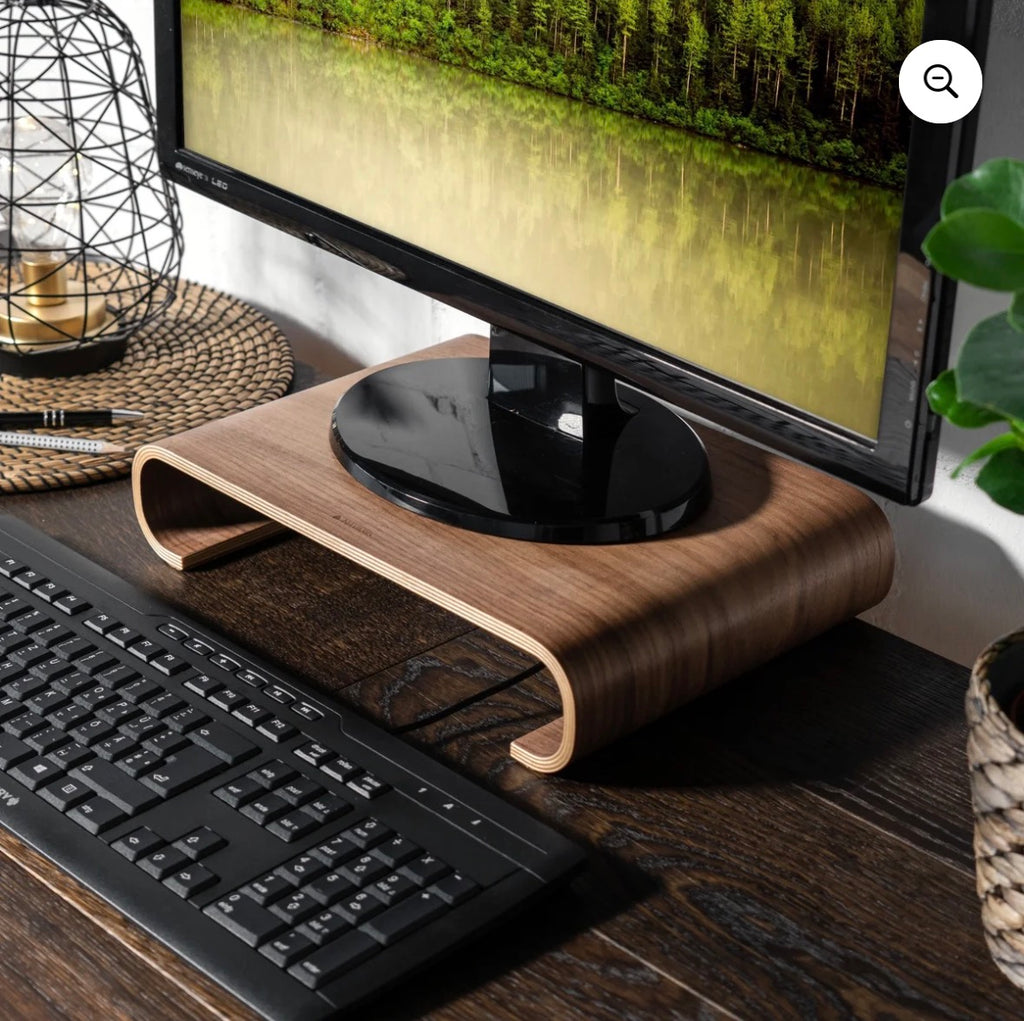 Navaris Wood Monitor Stand Riser - Computer Desk Organizer Desktop Dock Wooden Mount Display for PC TV Screen Notebook Laptop - Walnut - Retail $49.99