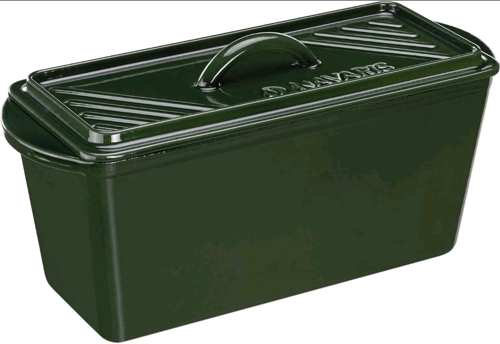 Navaris Bread Loaf Pan with Lid - Cast Iron Bread Baking Dish for Bulge Top or Flat Top Breads Meat Veg Meatloaf - Baking Tin 13-3/8" x 5-1/8" x 5-1/8" - Green - Retail $71.99