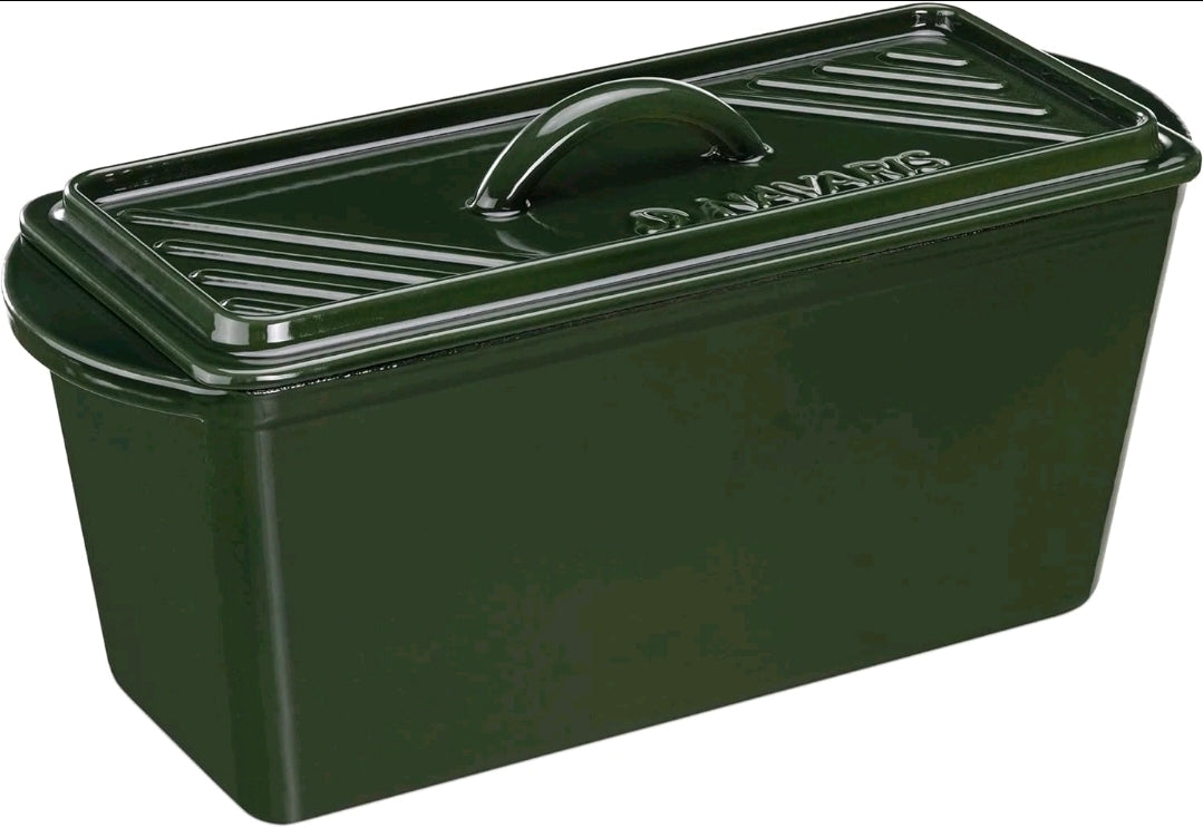 Navaris Bread Loaf Pan with Lid - Cast Iron Bread Baking Dish for Bulge Top or Flat Top Breads Meat Veg Meatloaf - Baking Tin 13-3/8" x 5-1/8" x 5-1/8" - Green - Retail $71.99