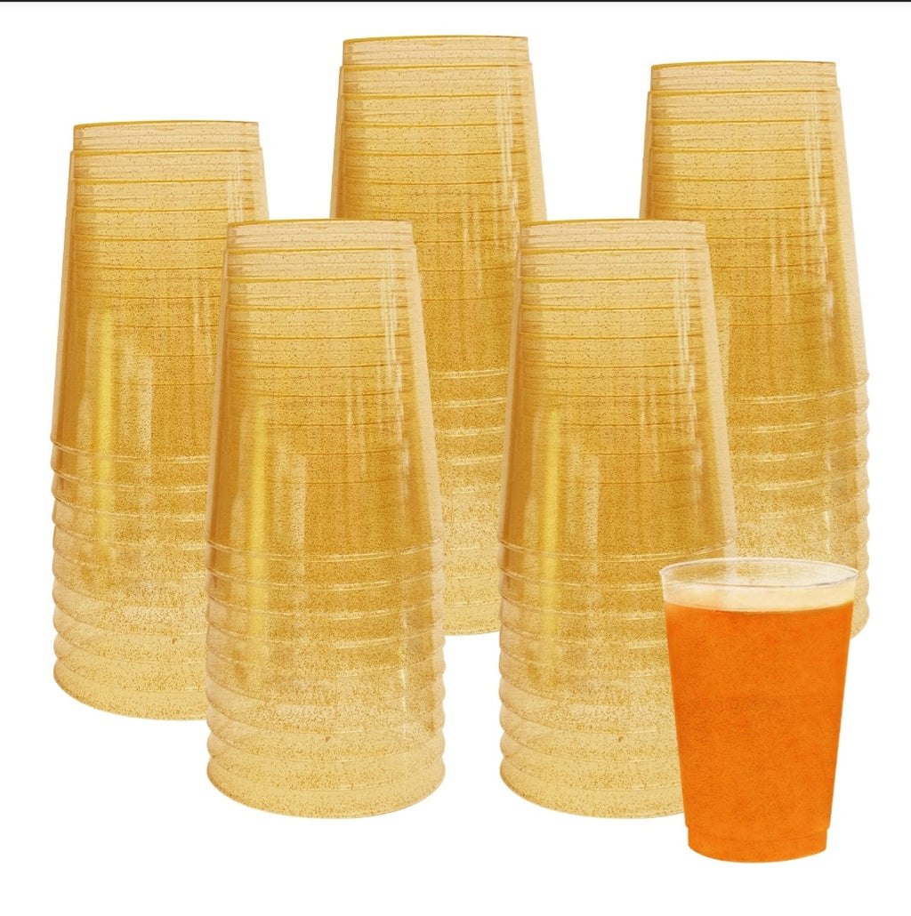 LESYAO 50Pcs 10 oz Glitter Plastic Cups for Party, Dazzling Cocktail Glasses for Wedding, Christmas, New Year Party disposable Gold Plastic Cups - Retail $33.99