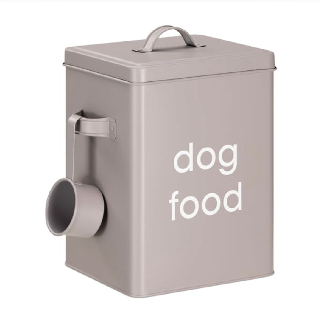 Navaris Dog Food Storage - Metal Container Bin for Pet Food with Portion Scoop for Storing Dry Food Biscuit Treats - Vintage Design Dog Food Bin - Retail $18.99