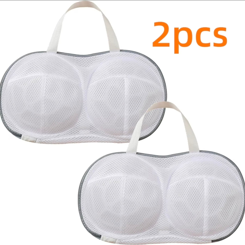 2 Pcs Bra Washing Bags for Laundry,Lingerie Bags with 3D Skeleton for Washing Machine，Fits All Cups AntiDeformation Bra Washing Bag with Zipper,Grey - Retail $8.99