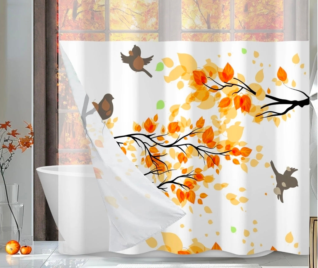 MIZHONA Fall Thanksgiving Shower Curtain with Snap in Liner,Autumn Leaves No Hook Fabric Bathroom Curtain,71"×74" - Retail $15.99