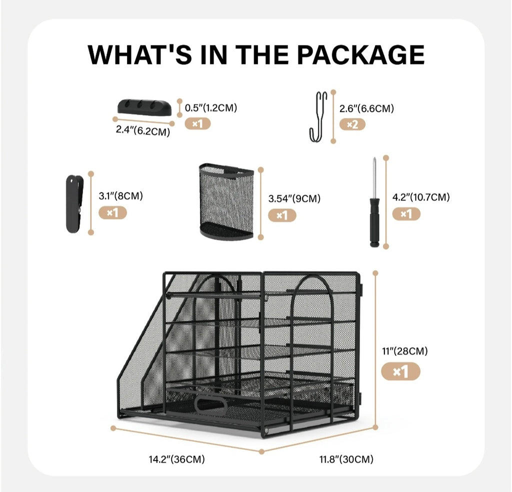 HUHOLE Desk Organizer with File Holder, 5-Tier Paper Letter Tray, Black Powder-Coated Steel - Retail $35.99