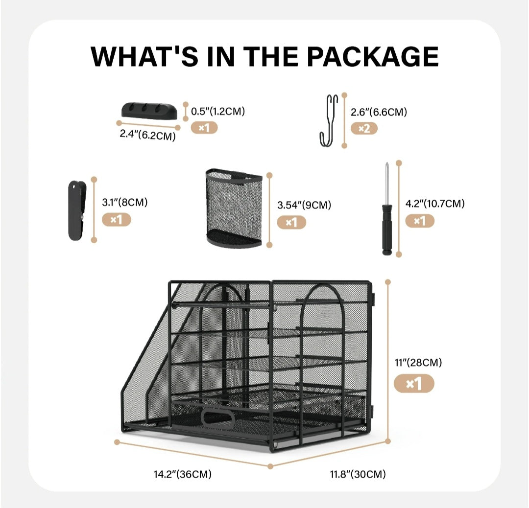 HUHOLE Desk Organizer with File Holder, 5-Tier Paper Letter Tray, Black Powder-Coated Steel - Retail $35.99