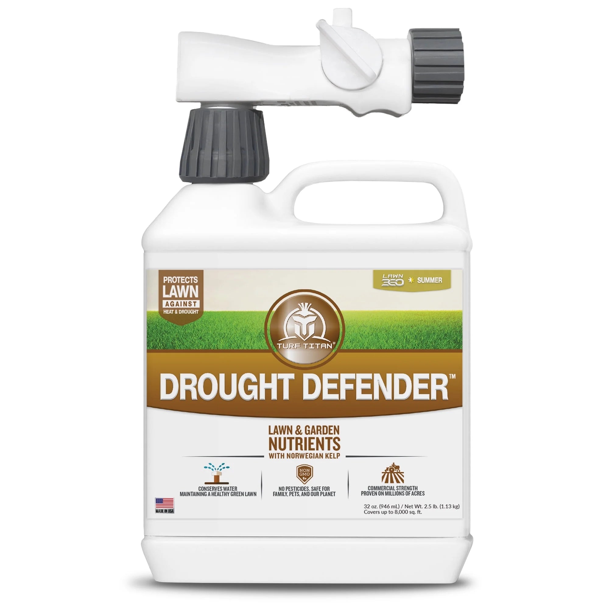 Turf Titan Drought Defender Hose End, Garden Soil and Lawn Care Shield, 32 oz - Retail $32.99