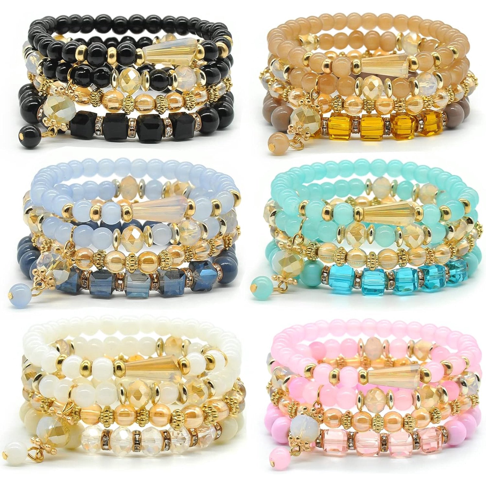 Suizaomo 3 Sets Bohemian Beaded Bracelets for Women，Stretch Multilayered Boho Bracelet Set Multi-color Glass Bead Bracelets for Mother's Day Girlfriend Gift - Retail $29.99