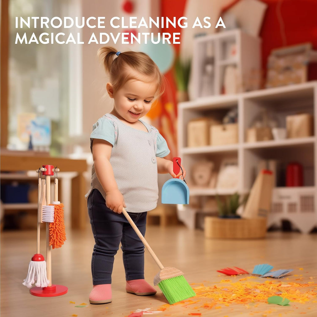 Navaris Wooden Cleaning Toy Set - 5 Pieces with Holder