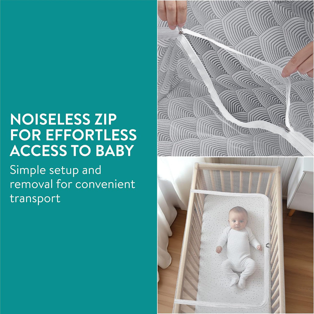 Navaris Mosquito Net for Crib - Safe Crib Netting Mesh - Baby Crib Cover w Easy Access Double Zip - Perfect for Travel & Home Use - Bug Protection for Nursery Playpen Bassinet