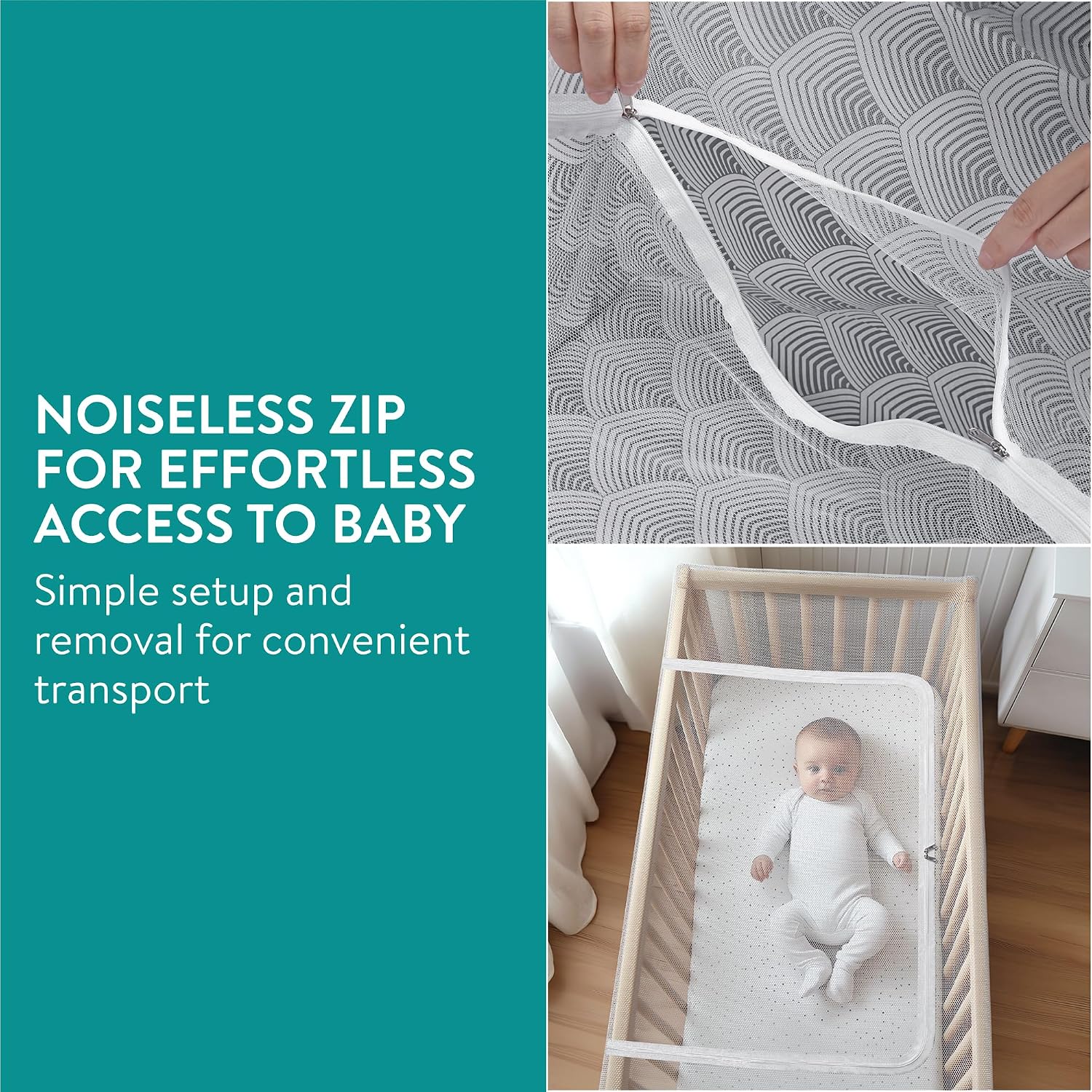 Navaris Mosquito Net for Crib - Safe Crib Netting Mesh - Baby Crib Cover w Easy Access Double Zip - Perfect for Travel & Home Use - Bug Protection for Nursery Playpen Bassinet
