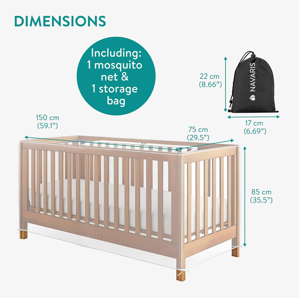 Navaris Mosquito Net for Crib - Safe Crib Netting Mesh - Baby Crib Cover w Easy Access Double Zip - Perfect for Travel & Home Use - Bug Protection for Nursery Playpen Bassinet