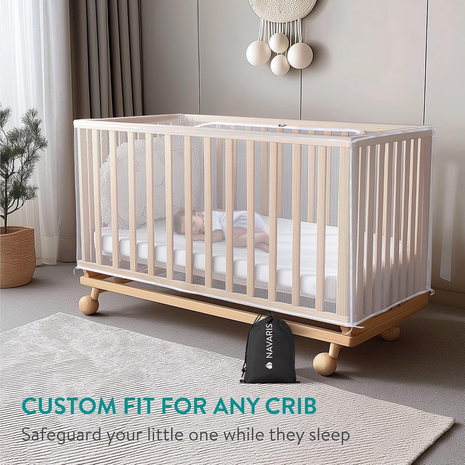 Navaris Mosquito Net for Crib - Safe Crib Netting Mesh - Baby Crib Cover w Easy Access Double Zip - Perfect for Travel & Home Use - Bug Protection for Nursery Playpen Bassinet