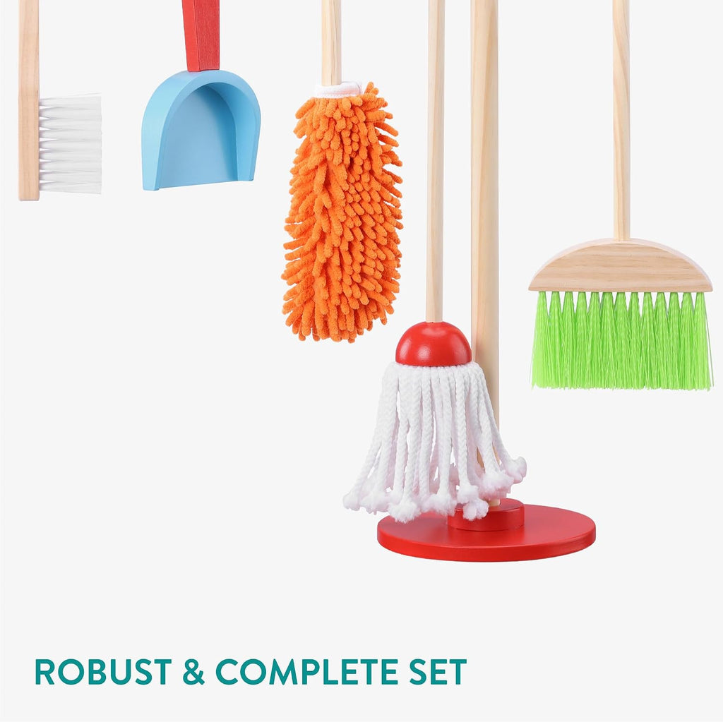 Navaris Wooden Cleaning Toy Set - 5 Pieces with Holder
