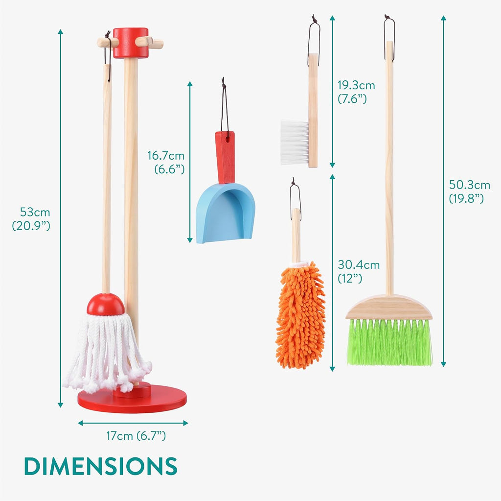 Navaris Wooden Cleaning Toy Set - 5 Pieces with Holder